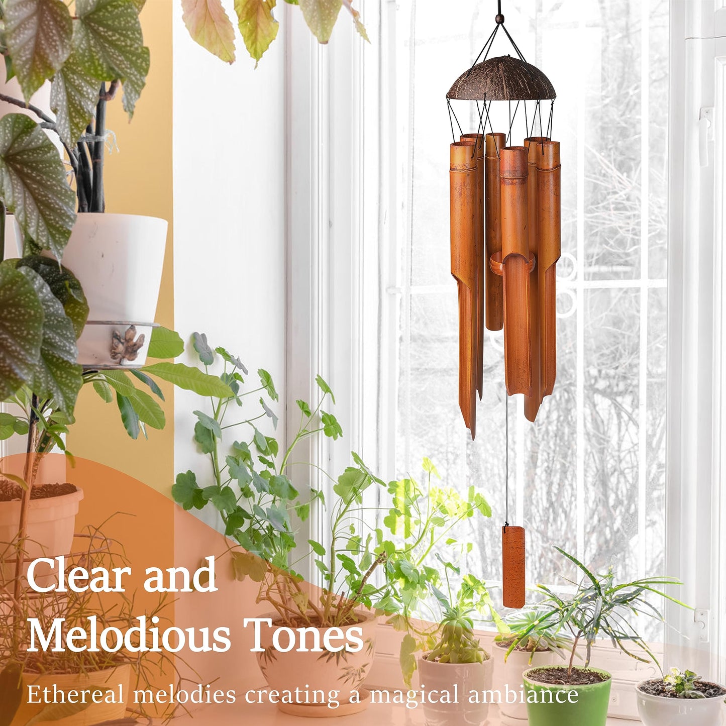 Nowpis Bamboo Wind Chimes 38" 6 Pipes, Handcrafted Wooden Wind Chime Bring a Unique and Soothing Melody, Create a Zen Atmosphere for Outdoor Indoor Decor, for Sympathy, Memorial