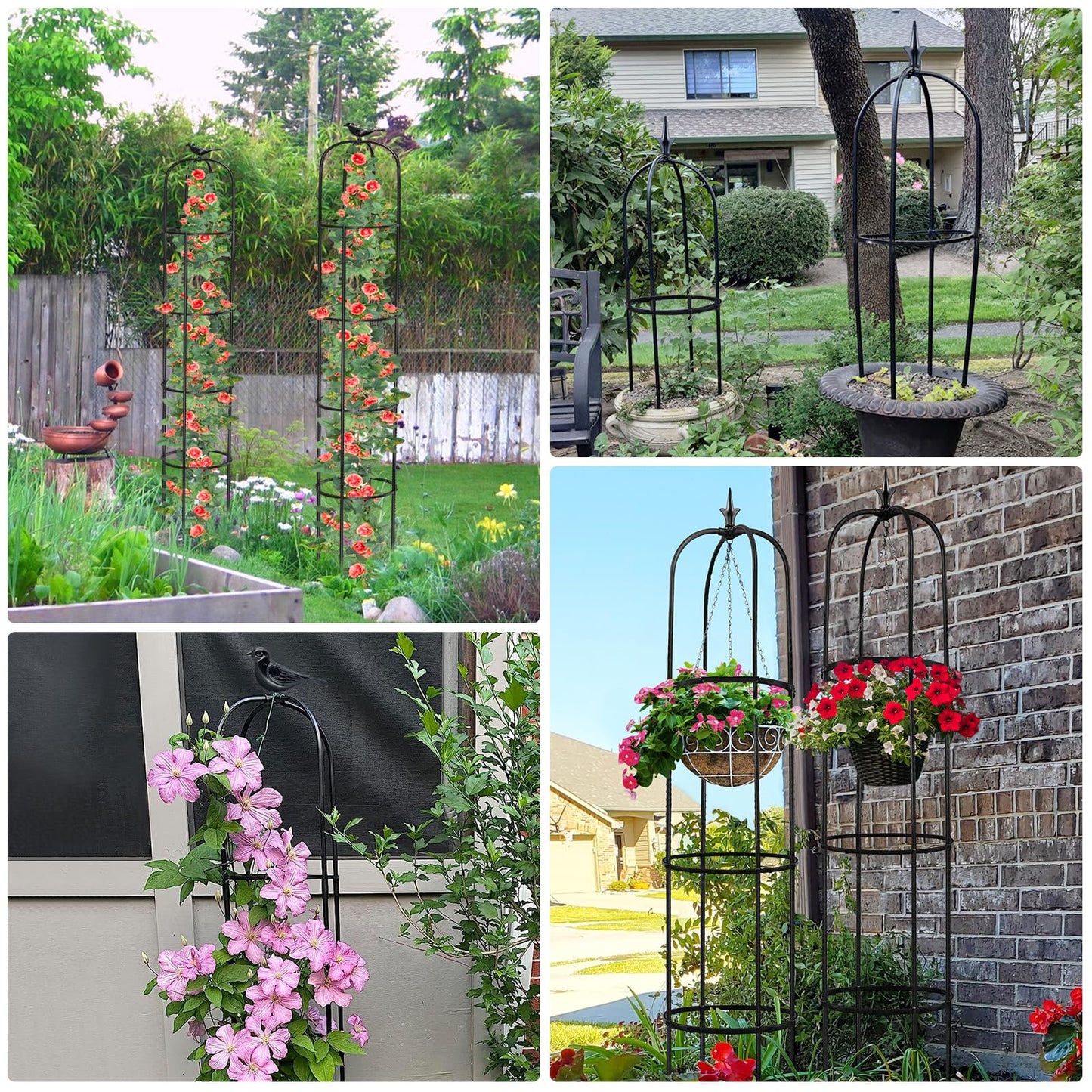 Tower Obelisk Garden Trellis for Climbing Plant，6.2FT/74.4" Rustproof Metal Potted Plant Climbing Support for Indoor Outdoor Flowers Vegetable Fruits Vines Support （1pcs）