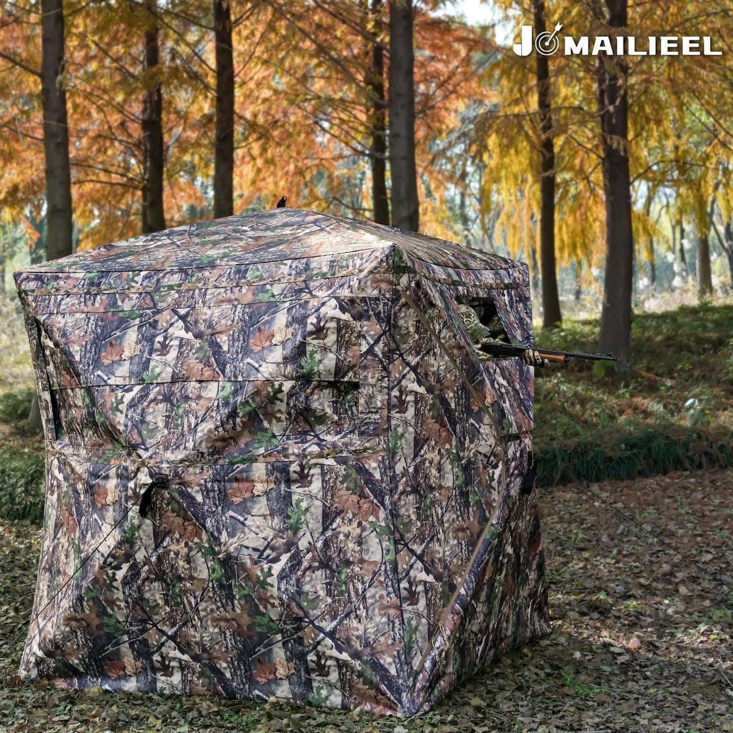 JOMAILIEEL 360 Degree See Through Ground Blinds for Deer and Turkey, Pop Up Deer Blind with Double Doors, Portable Carry Bag and Quiet- Fast Setup