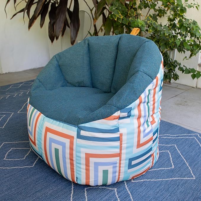 Big Joe Milano Patio Outdoor Weatherproof Bean Bag Chair, Lakeshore/Aqua Glass
