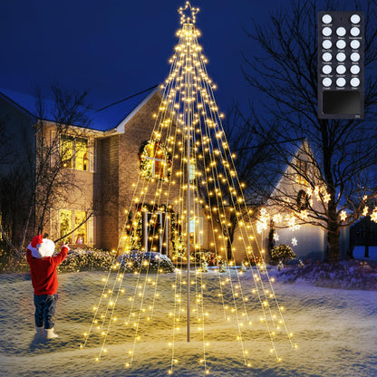 Flacchi Christmas Outdoor Star String Lights - Pole Set with Remote, Multiple Lighting Modes, Timer, and Waterproof Feature (Warm White, 10FT/404LED)