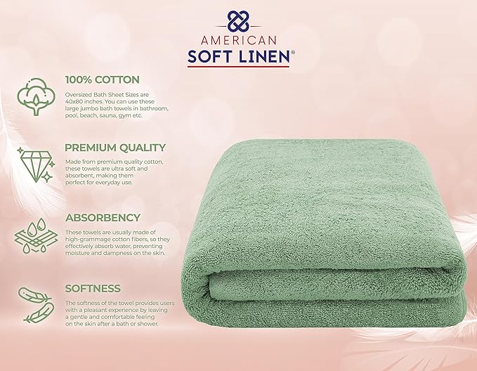 American Soft Linen 100% Cotton 600 GSM Turkish 40x80 Oversized Bath Towel Sheet