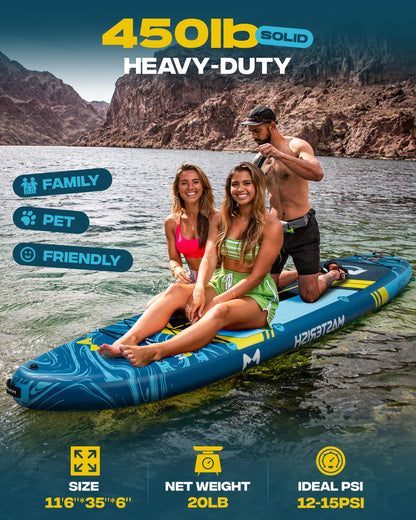 MASTERISH Extra Wide Inflatable Paddle Board 11’6 x 35’’ x 6’’, 450 LB High Weight Capacity SUP, Wide Stable Stand Up Paddle Board for Heavy People, Family & 2/3 Person, XL All-Around Paddleboard