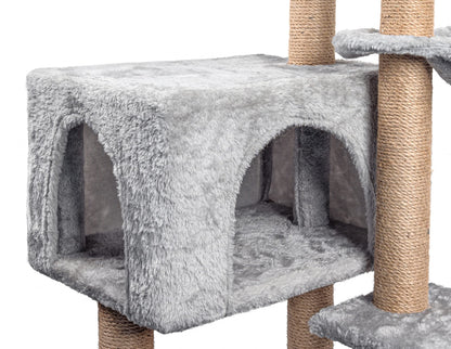 Cat Tree, 145cm Stable Cat Scratching Post for Indoor Cats, Multi-Level Cat Climbing Tower with Posts Fully Wrapped in Natural Sisal Rope, Suitable for Kitty Kitten