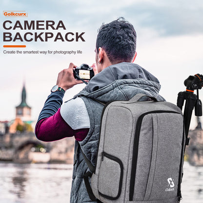 Golkcurx Camera Bag for DSLR/SLR Cameras，Camera Backpack Waterproof for Photographers Grey S