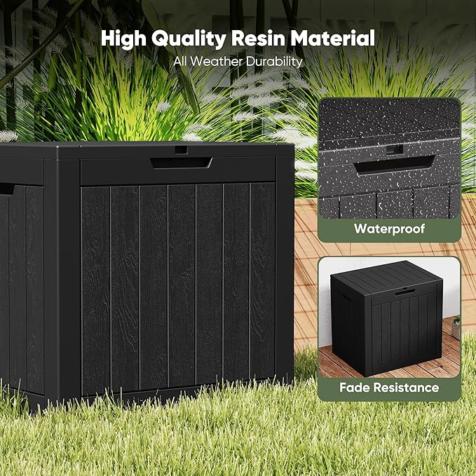 NEWBULIG 31 Gallon Deck Box, Weatherproof Resin Lockable Outdoor Storage for Secure Package Deliveries and Indoor Storage in Garden or Patio, Backyard