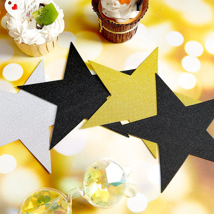 Gejoy 80 Pieces Glitter Stars Cutouts Gold Stars Decoration Double Printed Paper Star for Movie Night Bulletin Board Decoration Classroom Wall Graduation Party Decorations 6 Inches Gold, Silver, Black
