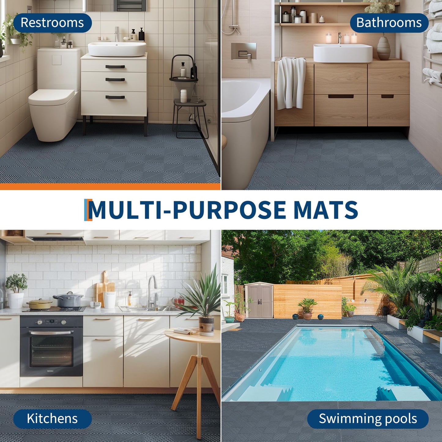 Interlocking Floor Tiles 100 Pack 12"X12" Waterproof Modular Cushion Mats, Non-Slip Drainage Tiles for Garage Floor, Gym, Pool Deck, Patio & Outdoor Shower,Grey