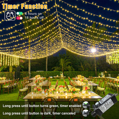 Nielfoi 100FT 300 LED Outdoor String Lights, Plug in Connectable Christmas Lights Indoor, Waterproof 8 Modes String Lights for Outside Bedroom Patio Wedding Garden Party Decorations, Warm White