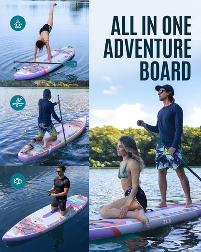 ZLX 11'6" Extra Wide Inflatable Paddle Board, Touring Stand Up Paddleboard, Fast-Tracking SUP for Long-Distance, Stable Center Fin, Portable Backpack & Accessories for Adults, 500lb/3 People/Family