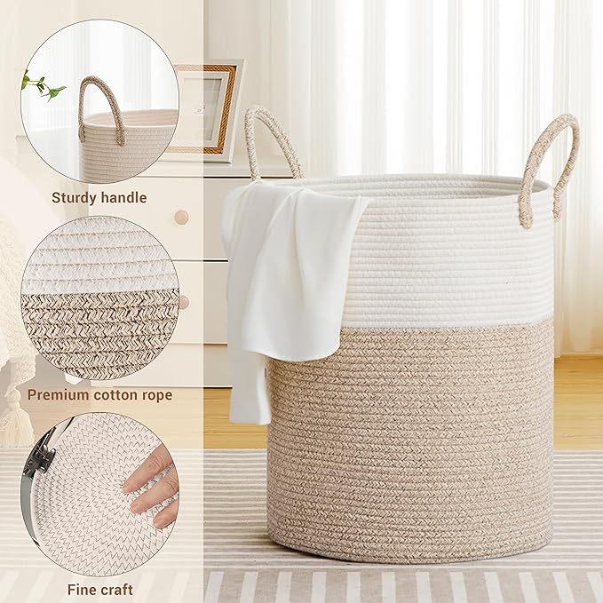 Tall Laundry Basket with Handles, 88L Portable Dirty Clothes Hamper, Boho