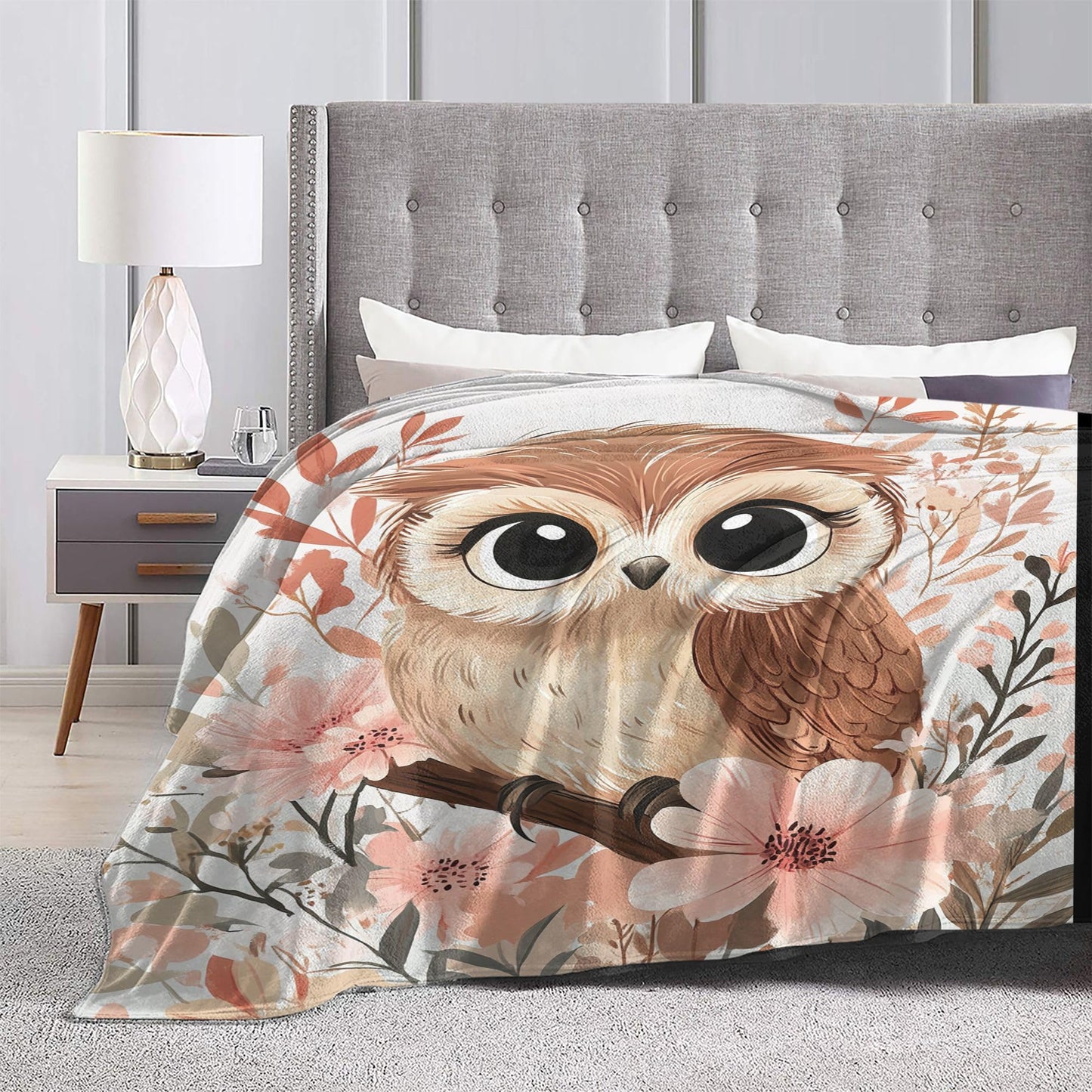 Owl Blanket Cute Animal Floral Fleece Owls Throw Blanket Super Soft Warm Cozy Fuzzy Plush Owl Blanket Gifts for Men Women Girls Boys Kids Teens Room Decor 40"X50"