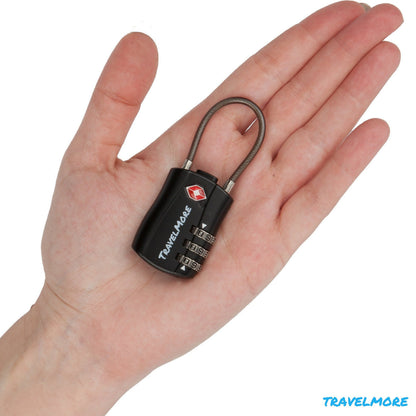 4 Pack TSA Approved Travel Combination Cable Luggage Locks for Suitcases & Backpacks - Black