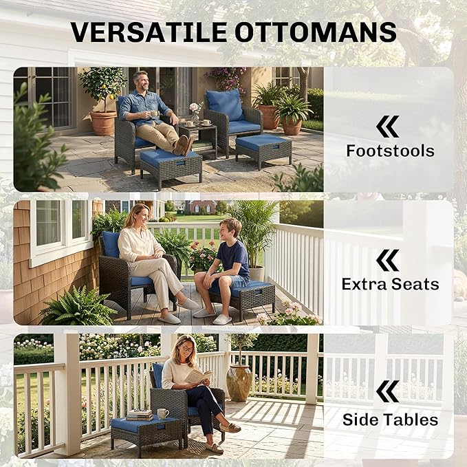 Outsunny 5 Piece Patio Furniture Set, Wicker Balcony Furniture