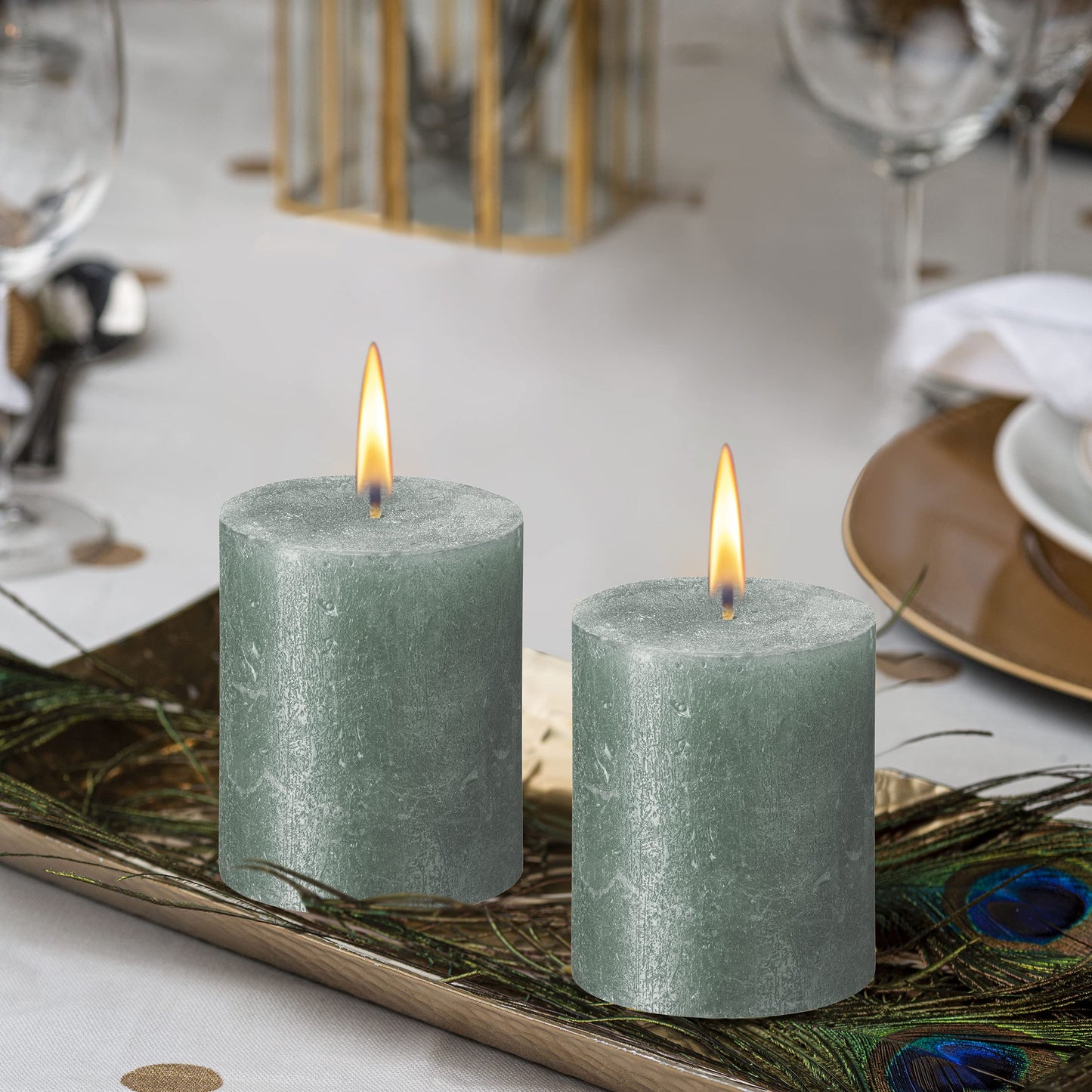 BOLSIUS Oxid Blue Shimmer Metallic Pillar Candles 4 Pack - 2.75 X 3.25 Inches - Premium European Quality - Includes Natural Plant-Based Wax - Unscented Dripless Smokeless 35 Hour Wedding Candles