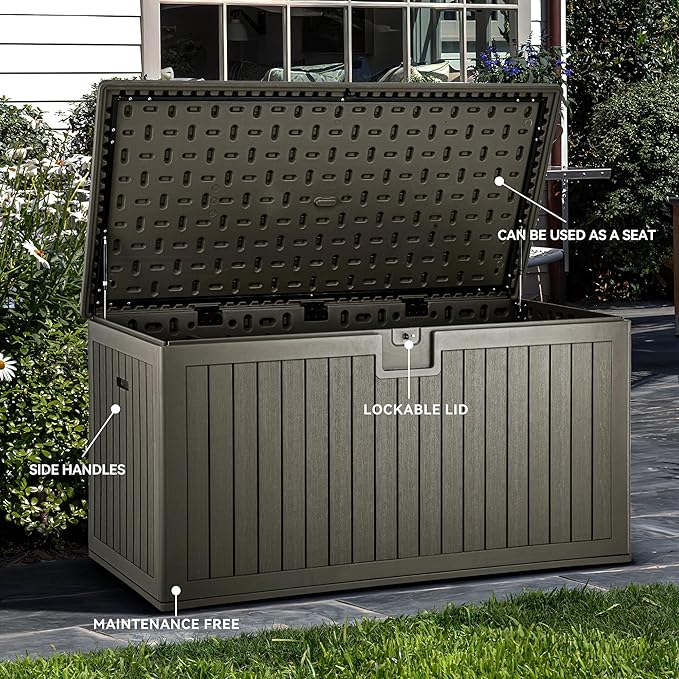 YITAHOME XXL 230 Gallon Large Deck Box,Outdoor Storage for Patio Furniture Cushions,Garden Tools with Flexible Divider,Waterproof,Lockable (Light Brown)