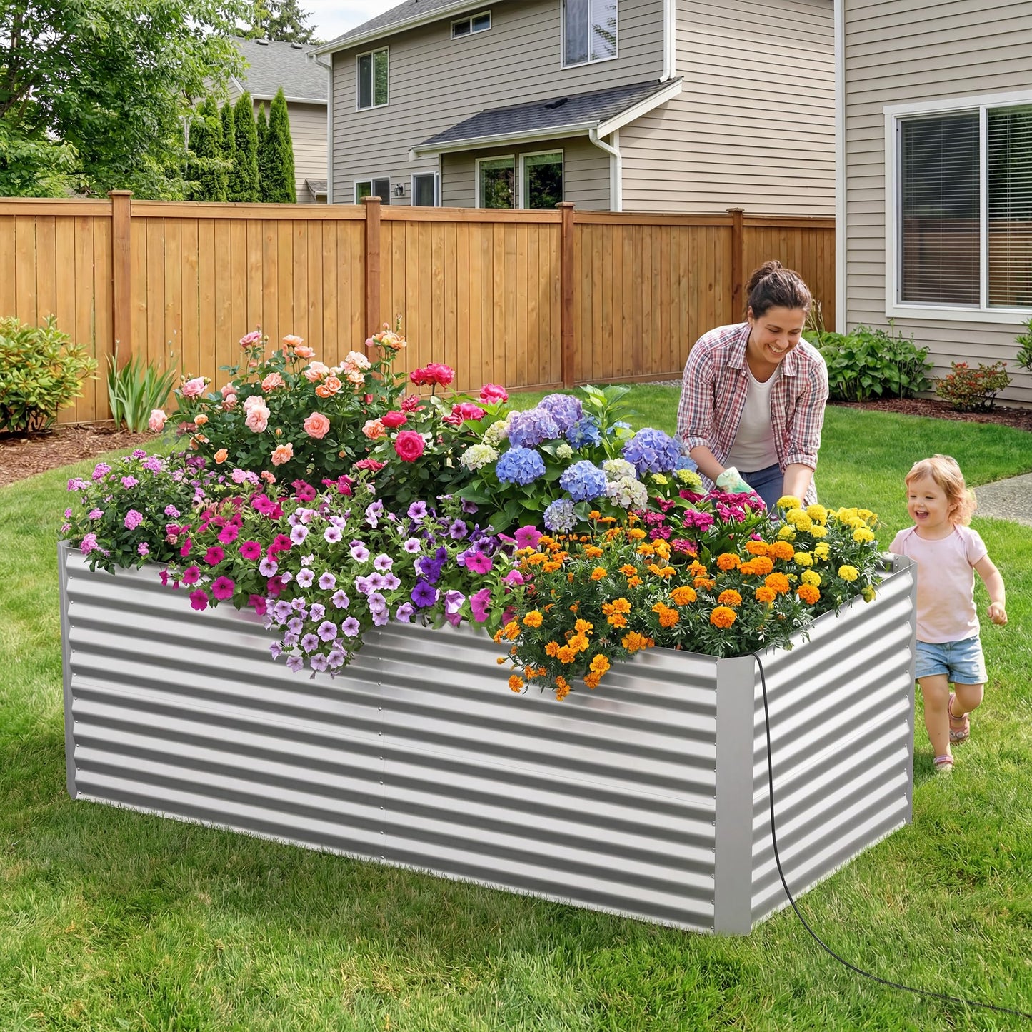 Lineware 8x4x3 ft Tall Galvanized Raised Garden Bed with Self-Watering System, Elevated Planter Boxes Outdoor, Rectangular Deep Raised Beds for Gardening,Vegetables,Flowers, Backyard, Patio