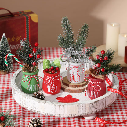Christmas Mini Mason Jars, Winter Tiered Tray Decor, 4Pcs Holiday Farmhouse Decor Xmas Table Centerpieces Noel Merry & Jolly Decor for Home, Desk, Shelves, Christmas Gift