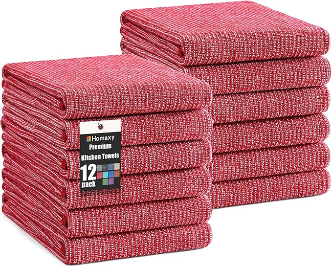 Homaxy Premium Kitchen Towels, Large Cotton Kitchen Hand Towels, Flat and Terry