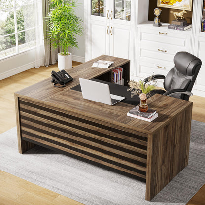 Tribesigns 62.2" Executive Desk with Mobile File Cabinet, L-Shaped Office Desk with Storage Shelves, Large Computer Desk Business Workstation Set for Home Office, Light Brown