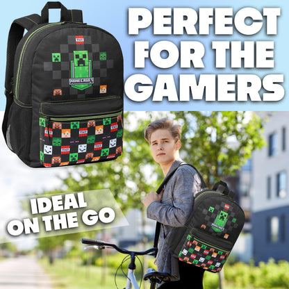 Minecraft Backpack for Kids Teenagers Gaming Rucksack School Bag Creeper Daypack Travel Bag for Days Out PE Sports Gamer Gifts (Black)