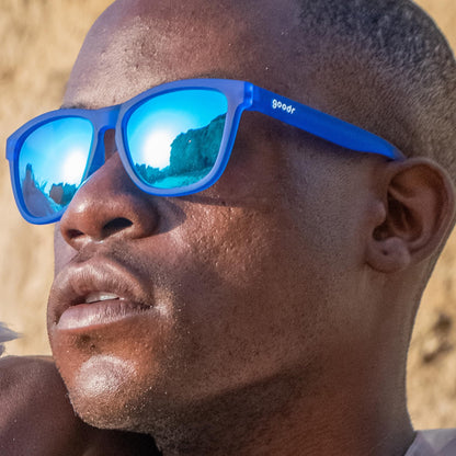 goodr Falkor's Fever Dream Polarized Sunglasses for Men & Women, Medium Sized (OG), Dark Blue Translucent Frame with Light Blue Mirrored Reflective Lenses, UV400 Protection, No Slip, No Bounce