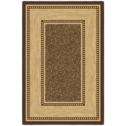 Ottomanson Area Rug 3'3" x 5' – Non Slip Rubber Backed Indoor Rug, Low Pile Accent Rug for Living Room, Bedroom, Entryway, Kitchen, Durable Floor Carpet, Border Brown