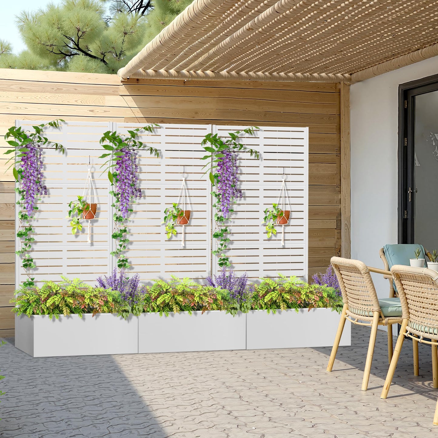Metal Planter Box with Trellis, Heavy-Duty Raised Garden Bed for Climbing Plants, Drainage Hole, Outdoor Planter Box with Privacy Screen，35''L×16''W×71''H