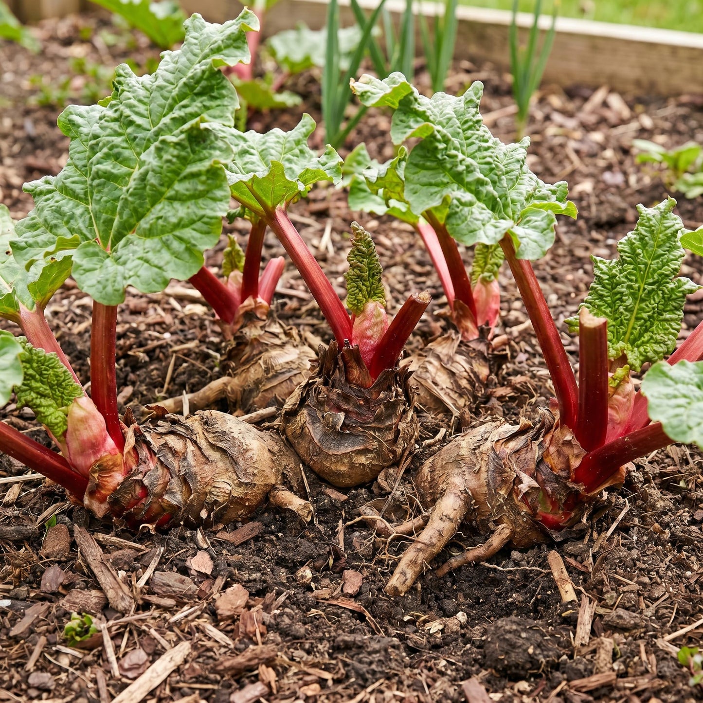 5 Rhubarb Plants for Planting, Red Stalks Rhubarb Roots, Large Size, Fast Growing, Hardy Perennial Vegetable for Outdoor Planting