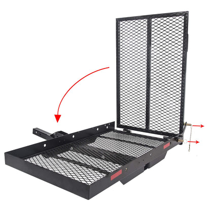 ECOTRIC 46.2 X 26.8 X 38.7 Inch Hitch Cargo Carrier W/Ramp Foldable 500 Lbs Trailer Hitch Mount Steel Wheelchair Carrier Mobility Scooter Ramp 2" Hitch Receiver for Snow Blower SUV Truck Van Car