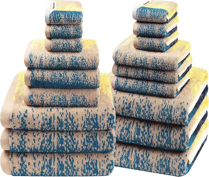 SEMAXE 18-Pack Bath Towel Set Include 6 Bath Towels, 6 Hand Towels, 6 Wash