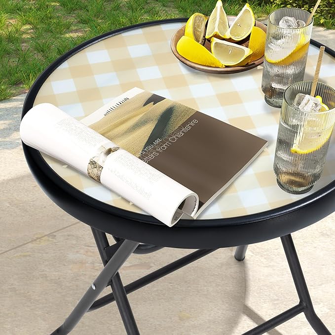 Foldable Patio Side Tables, 17.7" Small End Table Outdoor Weatherproof