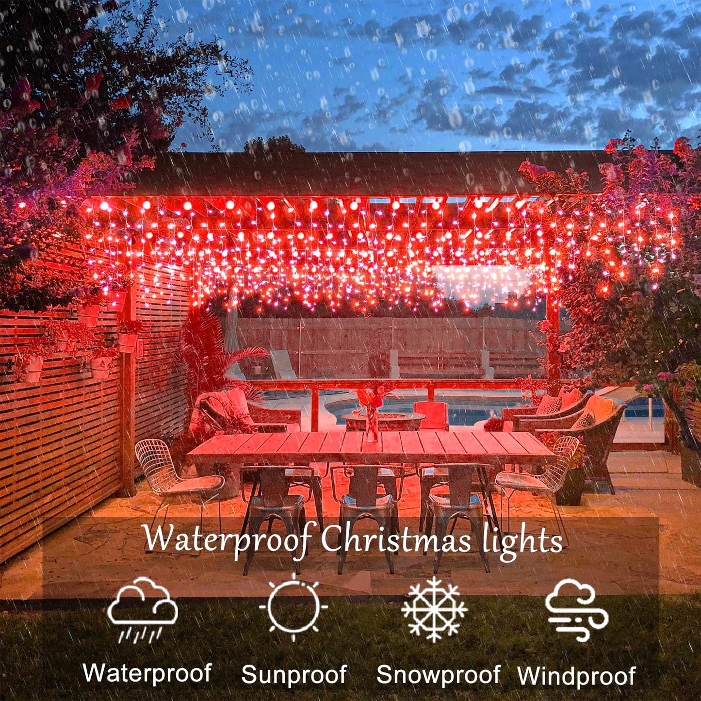 Vivideal 33ft Red Christmas Lights - 400 LED Icicle Lights for Outside & Indoor Use, 8 Modes Timer, Waterproof for House, Yard, Eave, Patio, Wedding, Party & Holiday Decoration