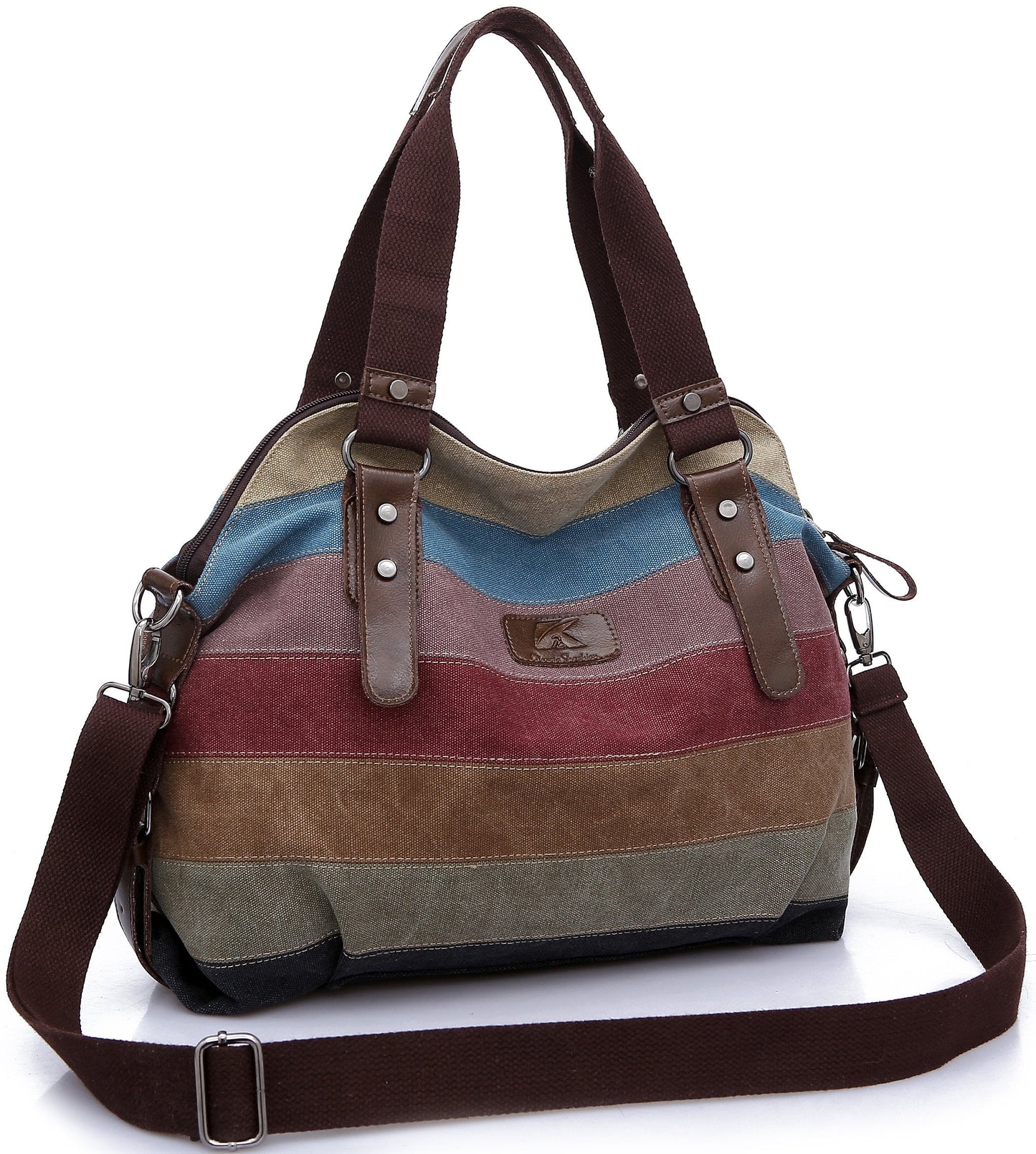 FreeMaster Women's Canvas Multi-Color Hobos Shoulder Bag Tote Handbag (Multi-Color-A)