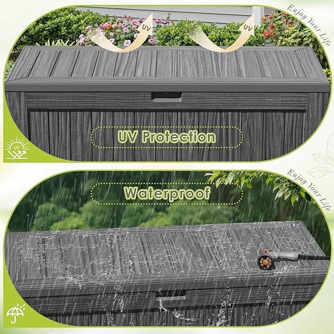 Devoko 125 Gallon Outdoor Storage Box, Waterproof Resin Deck Box for Patio Furniture, Lockable Container for Garden Cushions & Pool Supplies (Gray, 125 Gallon)