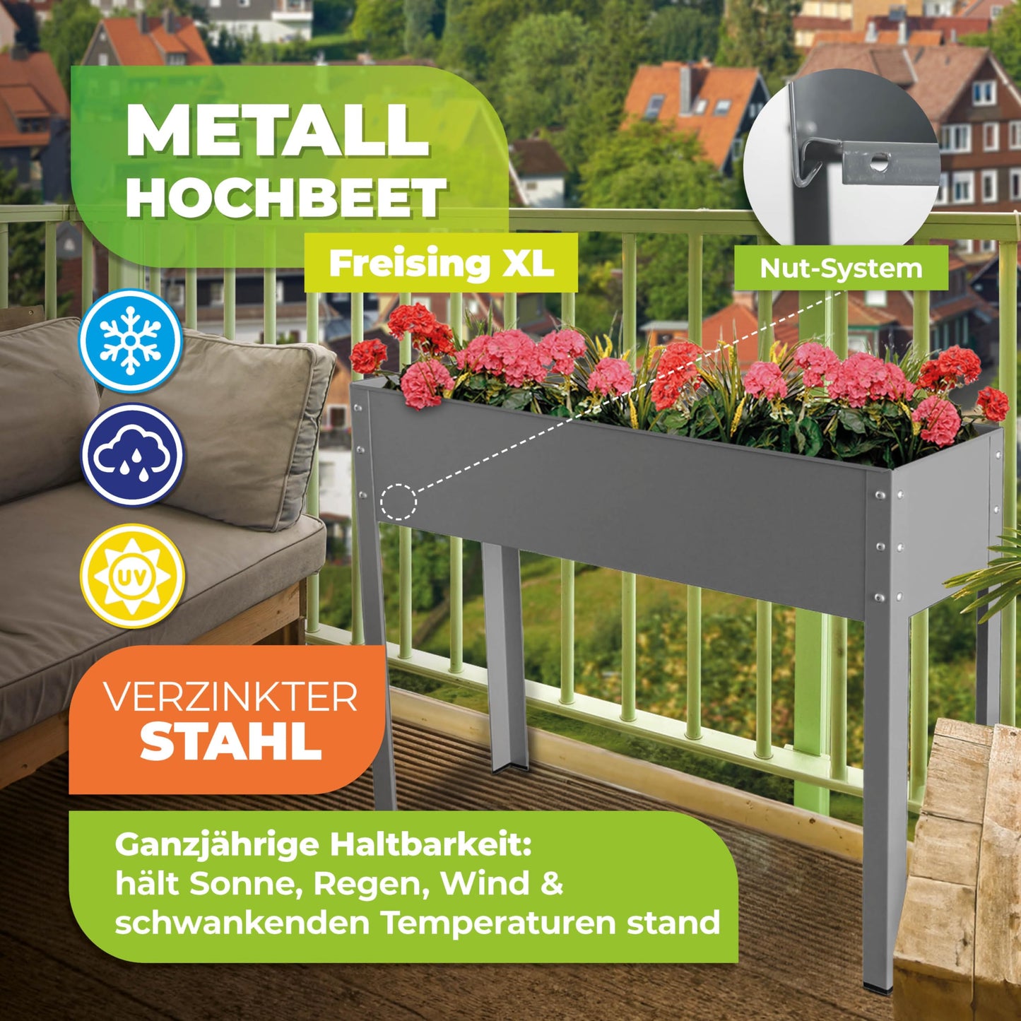 Bio Green Metal Raised Garden Bed Freising-XL with Drainage I Large Galvanized & Powder-Coated Outdoor Planter Box with Legs for Herb Garden, Flowers, Vegetables, Patio I 40x12x31.5 inch, Anthracite