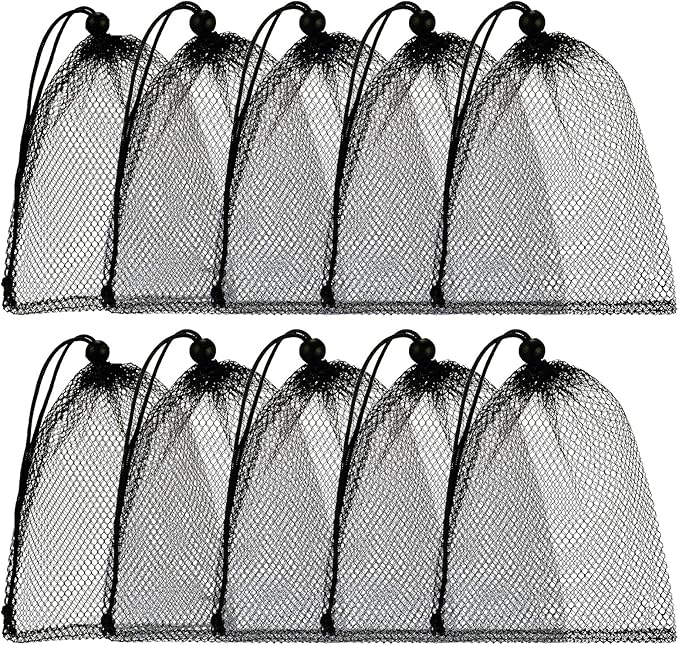 TecUnite 10 Pcs Mesh Bags Drawstring Laundry Bags Large Nylon Mesh Gift