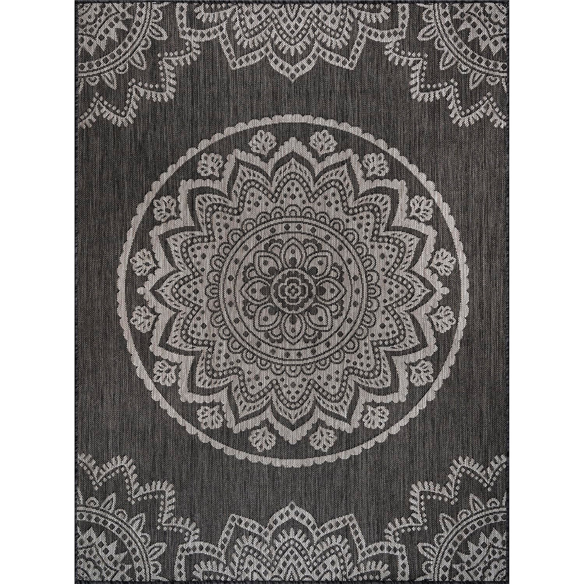 CAMILSON Outdoor Rug 8x10 Modern Area Rugs for Indoor and Outdoor Patios and Porches - Waterproof, Non-Shedding, Easy-to-Clean Outside Carpet (8 x 10, Medallion - Dark Grey/Light Grey)