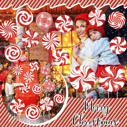 Huwena 24 Pcs Christmas Outdoor Decorations Hanging Ornaments Peppermint Candy Yard Signs Double Sided Lawn Decorations Peppermint Ornaments for Xmas(Classic Style)