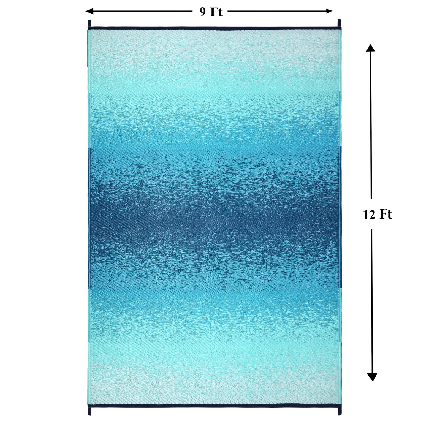 Lush Ambience Outdoor Rug - Waterproof, Washable, Reversible, Stain Resistant, Foldable Carpet - Recycled Plastic Straw Large Area Rugs for Patio, Picnic, Camping, Farmhouse - Murat Blue Teal 9X12 ft