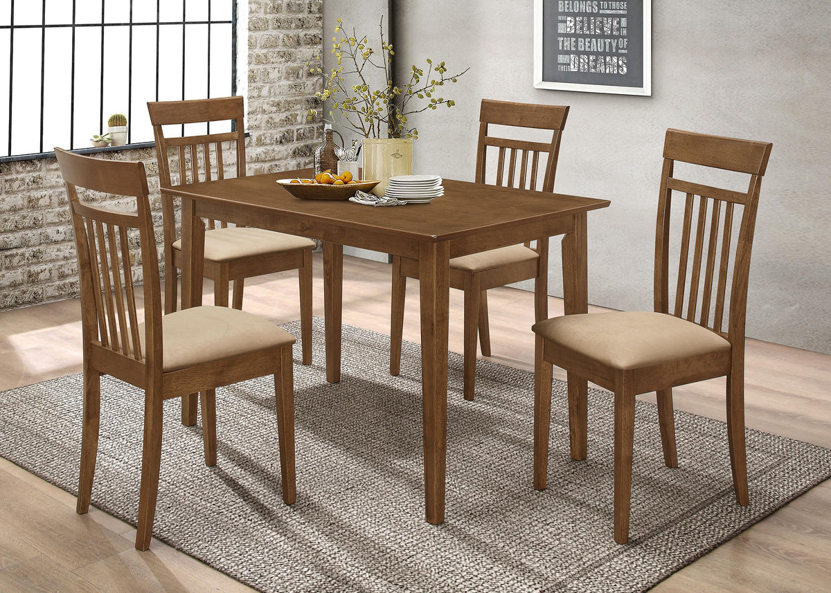 Coaster Home Furnishings - Robles - Wood - 5-Piece Rectangular Dining Table Set - Transitional Style with Vertical Slat Back Chairs and Fabric Cushioned Seat – Dining Room – Chestnut - 150430