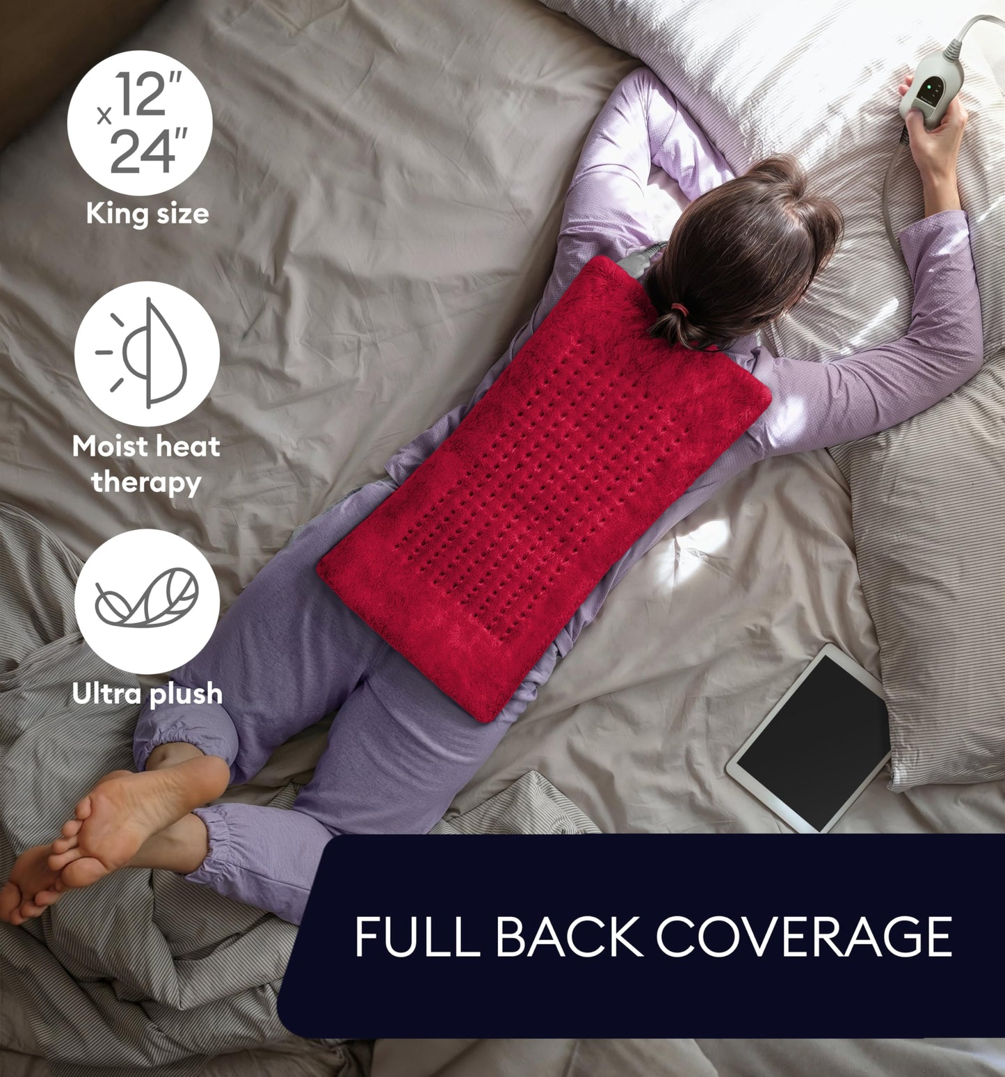 GENIANI Electric Throw - XL Electric Heating Pad for Back Pain & Cramps Relief, Birthday for Women Men Auto Shut Off, Machine Washable, Heat Pad for Neck & Shoulder, 12×24", Tabby Gray