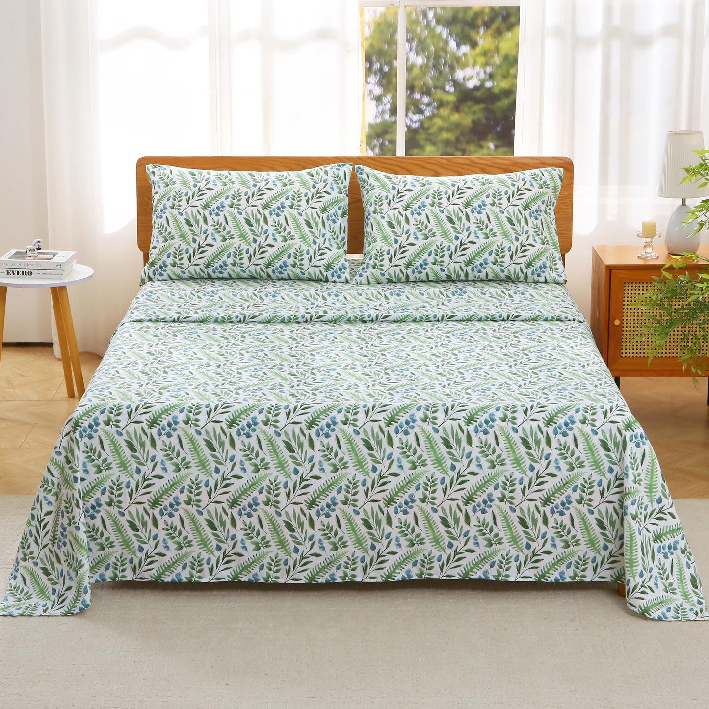Viviland Full Bed Sheet Set - 4 Piece Double Brushed Microfiber Bedding - Deep Pocket Up to 15", Ultra Soft, Breathable & Wrinkle Resistant Skin-Friendly Cooling Sheets for Adult - Verdant Breath(F)