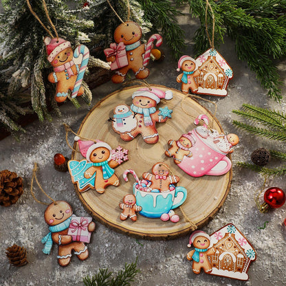Kathfly 24 Pcs Pastel Pink Gingerbread Christmas Ornaments Wooden Gingerbread Men Cookies with Hemp Rope Cute Christmas Hanging Decorations for Xmas Tree Holiday Party Decor
