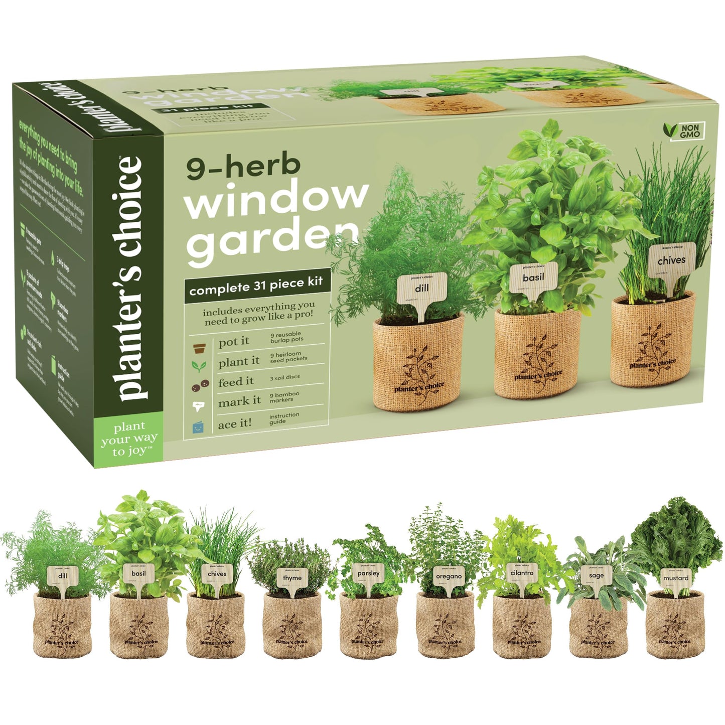 Planters' Choice 9 Herb Indoor Window Garden Kit - Mothers Day Gifts - House Plants Seeds - Best Unique Gift Ideas for Women, Mom, Friend, Her, Birthday, Housewarming, Mother - Live Plant Starter