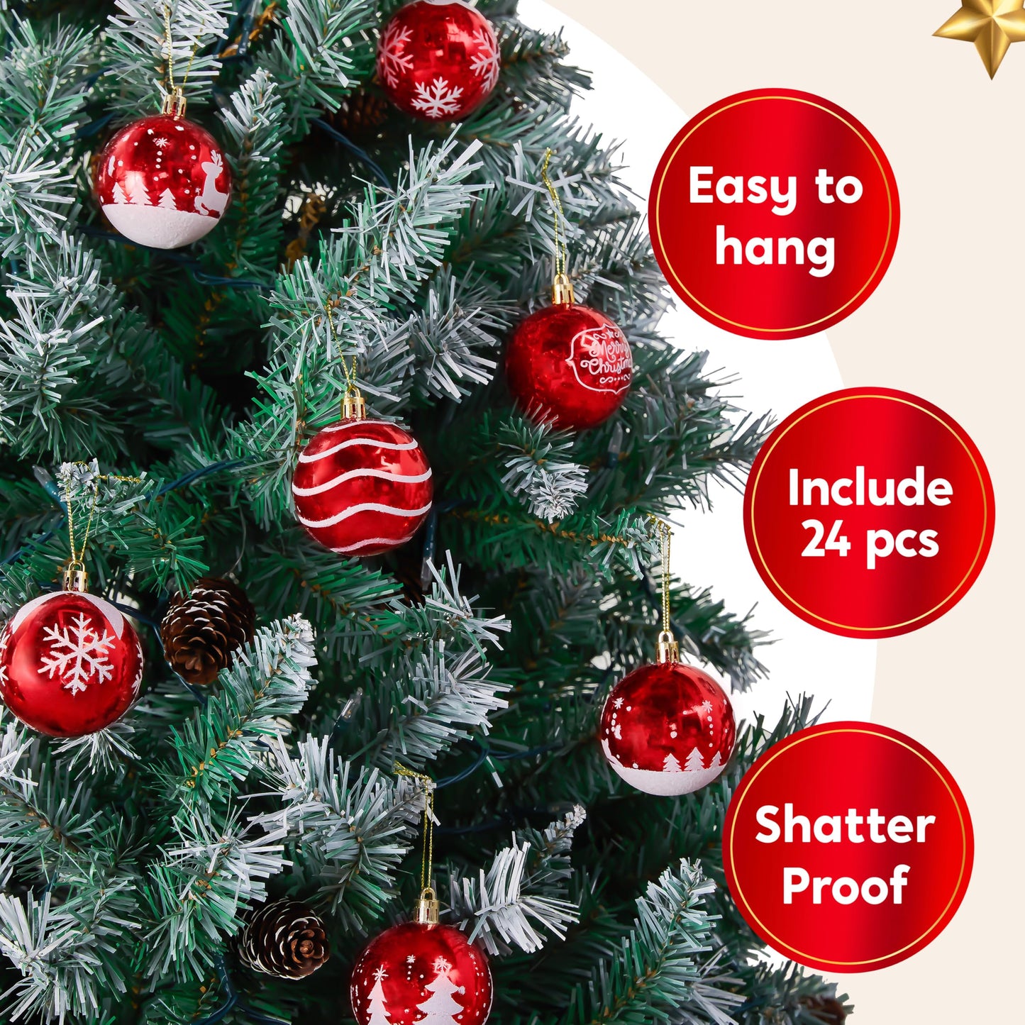 Joiedomi 24 Pcs 2.3” Red & White Christmas Ball Ornaments, Shatterproof Plastic Christmas Tree Ornaments, Hanging Decor for Wreath Garland Party Weddings Holidays