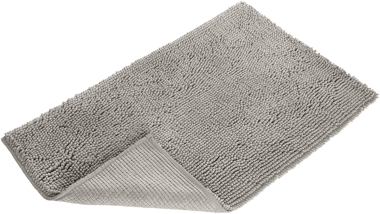 Amazon Basics Non-Slip Chenille Microfiber Bathroom Bath Mat, 53 x 87 cm, Platinum