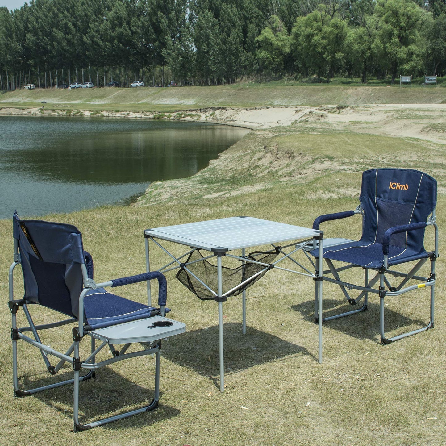 iClimb 1 Light Folding Table and 1 Heavy Duty Compact Folding Chair Bundle for Adults Outdoor Camping Beach Concert