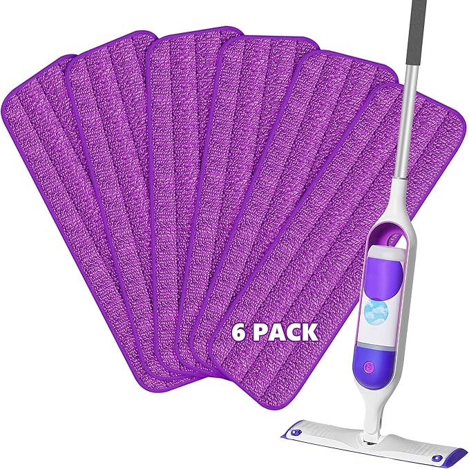 HOMTOYOU Reusable Pads Refills for Swiffer Power Mop: 6 Pack Microfiber Pad for