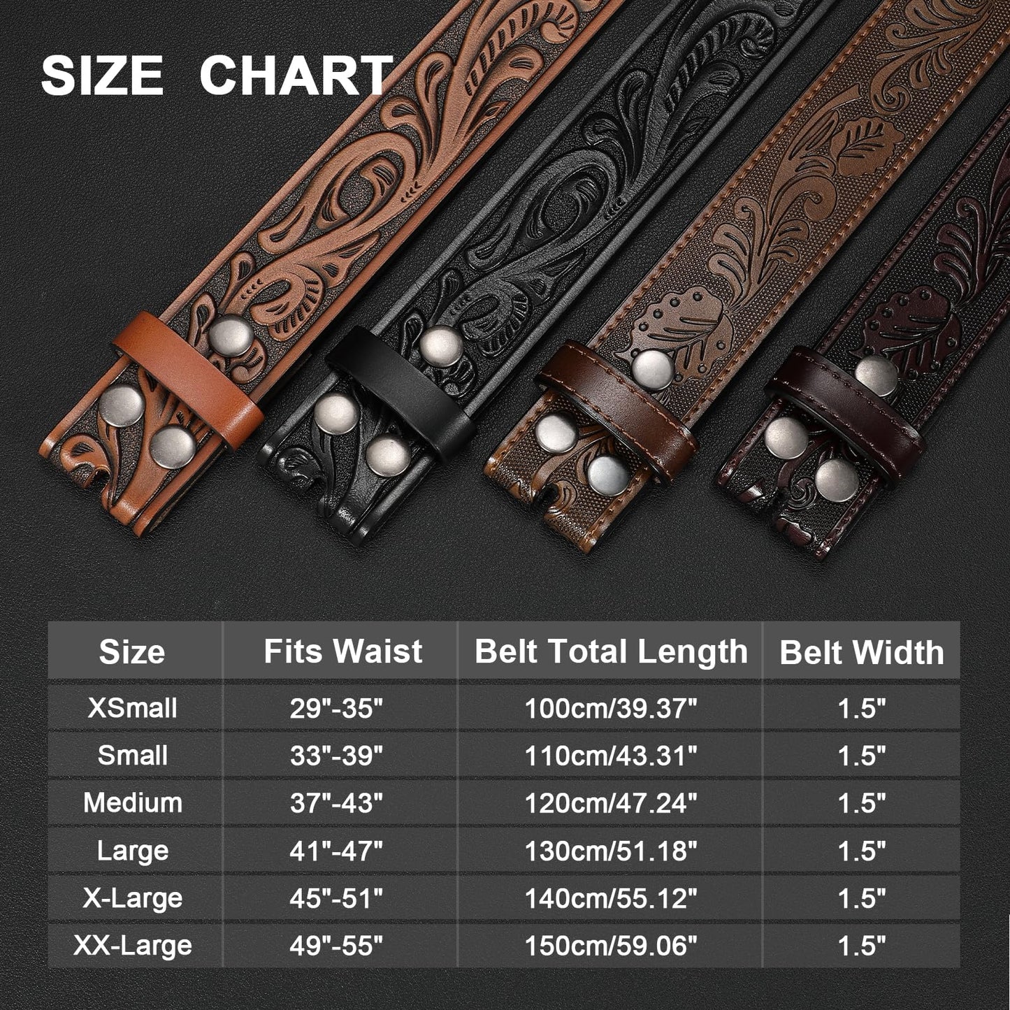 SANSTHS 2 Pack Western Belts for Men without Buckle, Cowboy Belt for Buckle Western Leather Belt Straps for Jeans, Coffee & Brown